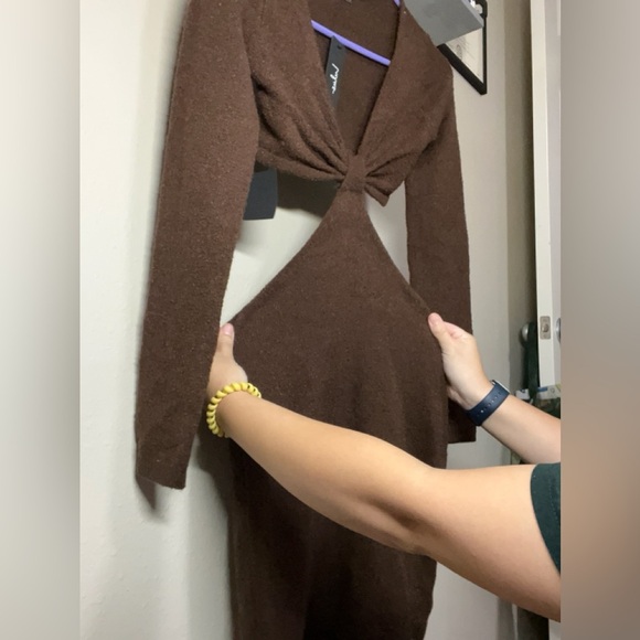 Lulus Perfect Season Brown Cutout Sweater Dress – Small NWT - Picture 6 of 9